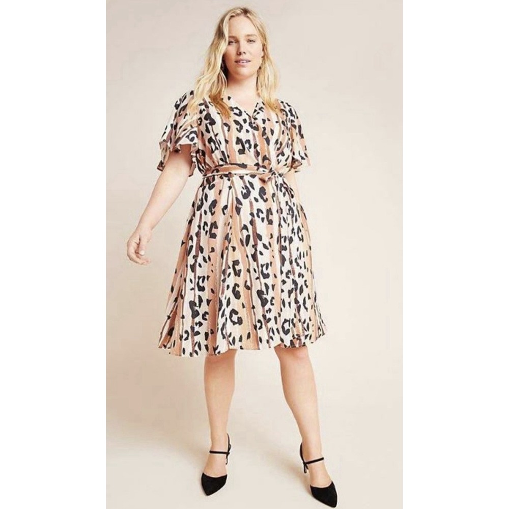 Anthropologie HUTCH Tyler Wrap Midi Dress Women's Plus Size 1X Animal Print